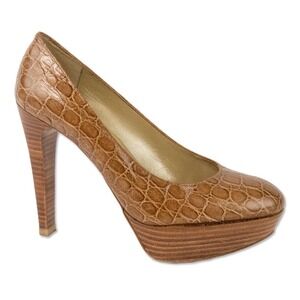 Stuart Weitzman size 6 brown embossed leather‎ platform heels pumps
